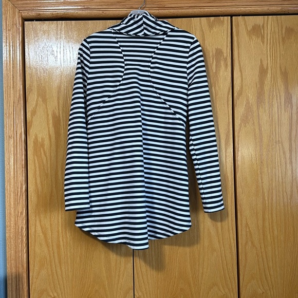 Navy & White Striped Asymmetrical Zip Jacket - Picture 4 of 5